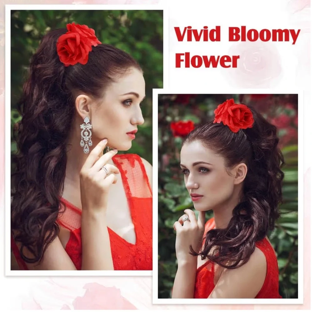 🆕 8 Pack Colorful Rose Flower Floral Hair Bands Elastics Bands Scrunchies